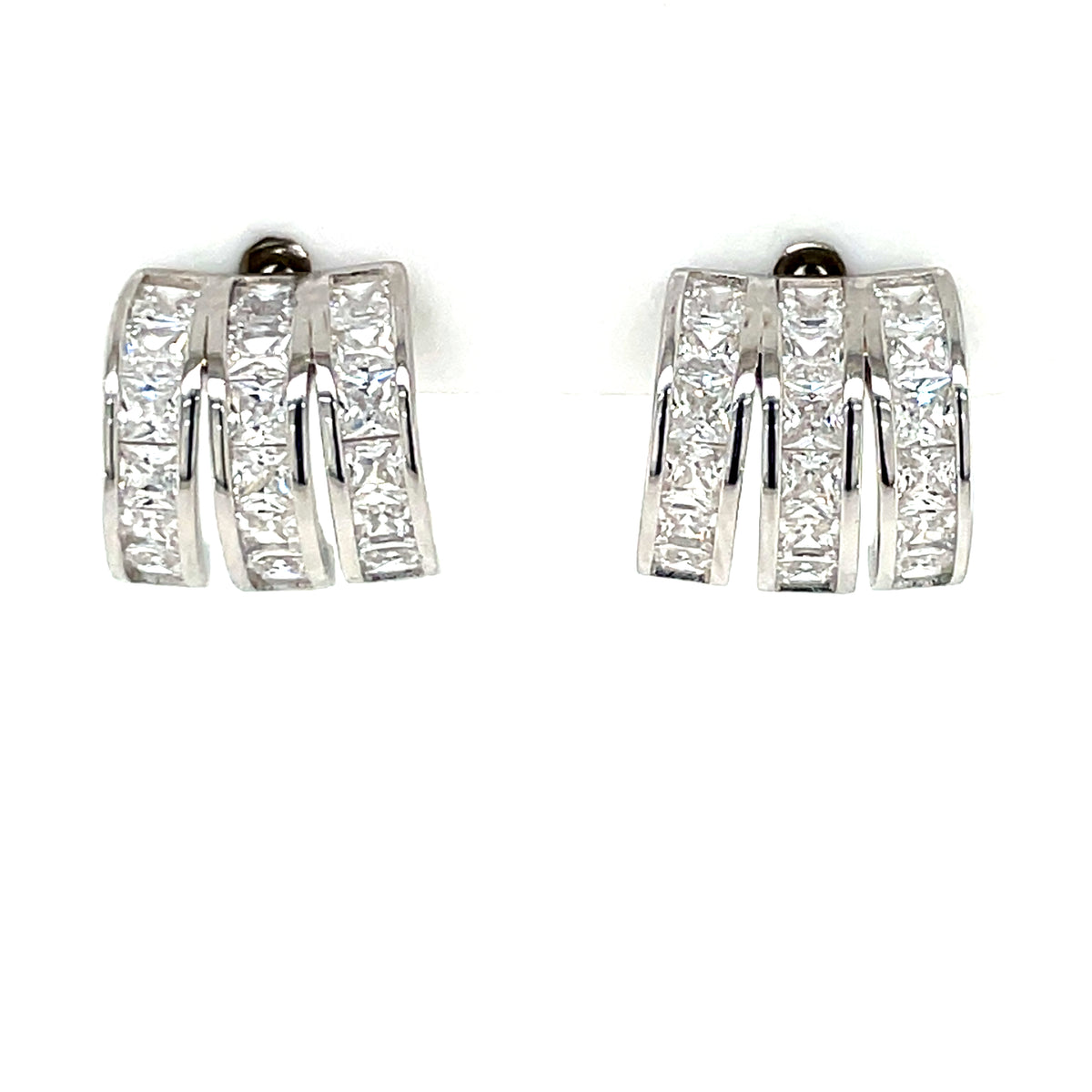 Sterling Silver CZ Triple Line Earrings SER418