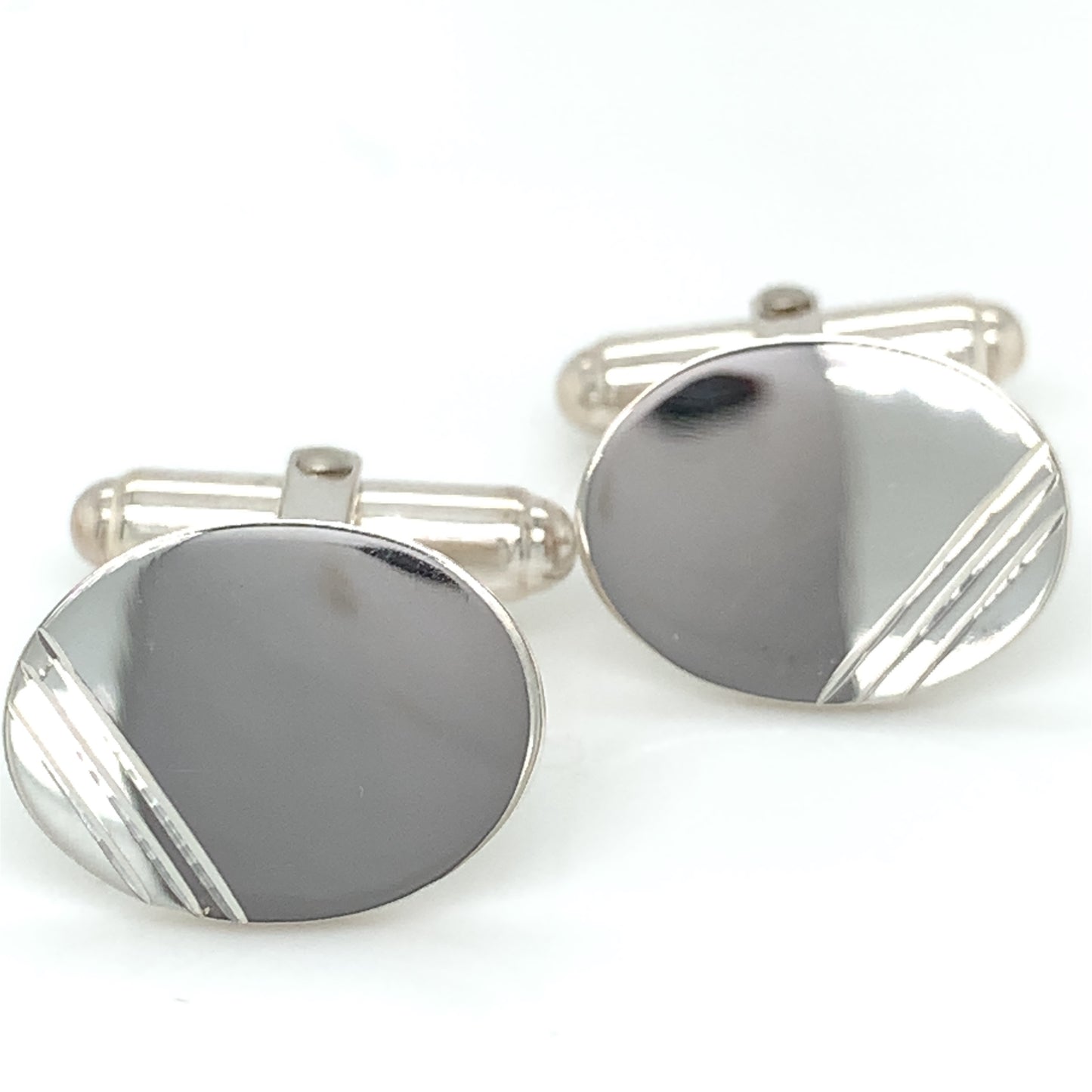 Sterling Silver Oval Grooved Corner Cufflinks SG45