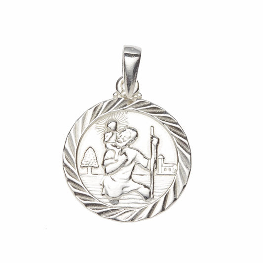 Sterling Silver 19mm St. Christopher Medal , Travel Symbols SH53036D