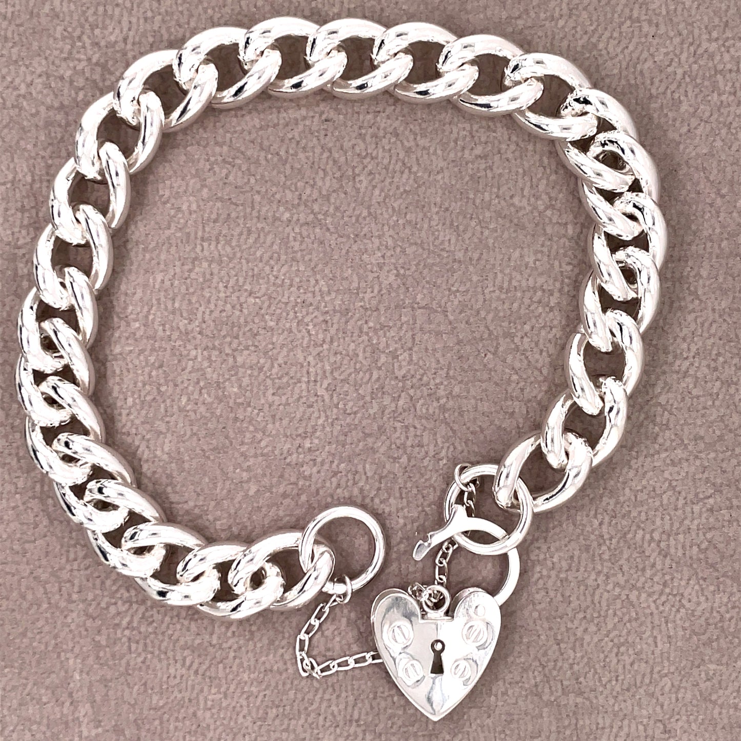 Sterling Silver Solid Curb Charm Bracelet SH7C075