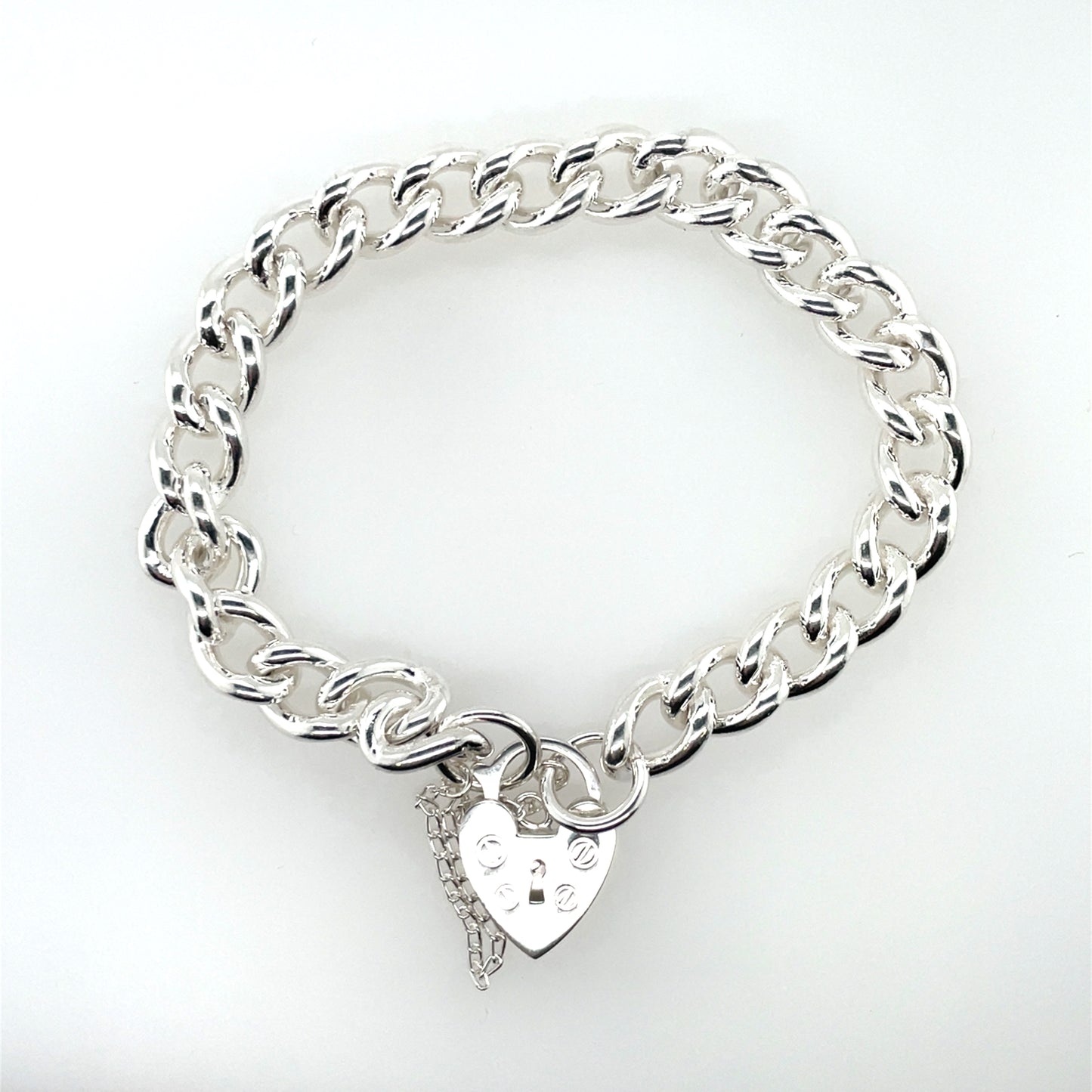 Sterling Silver Solid Curb Charm Bracelet SH7C075