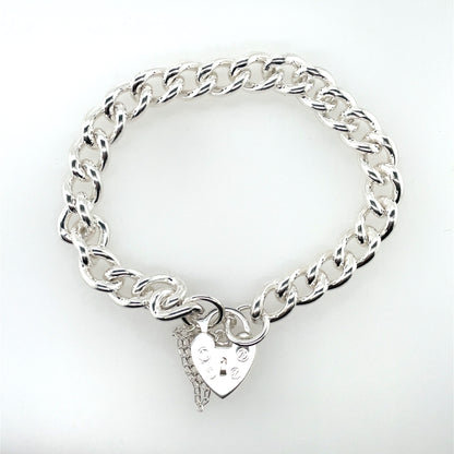 Sterling Silver Solid Curb Charm Bracelet SH7C075