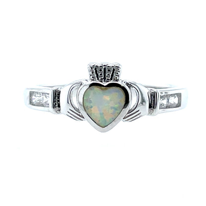 Sterling Silver Birthstone Claddagh Ring October