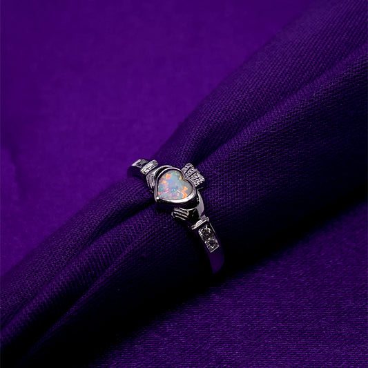 Sterling Silver Birthstone Claddagh Ring October