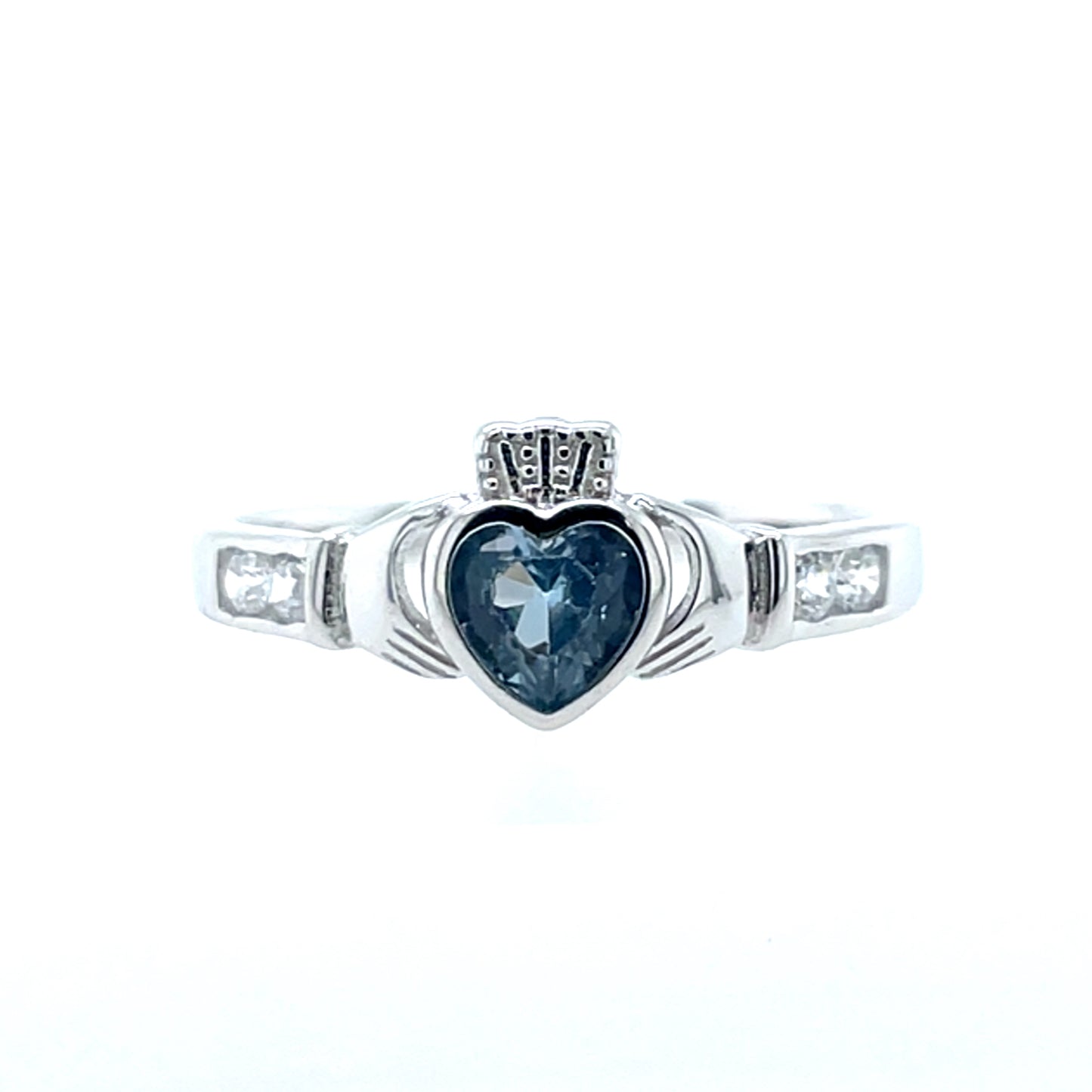 Sterling Silver Birthstone Claddagh Ring March