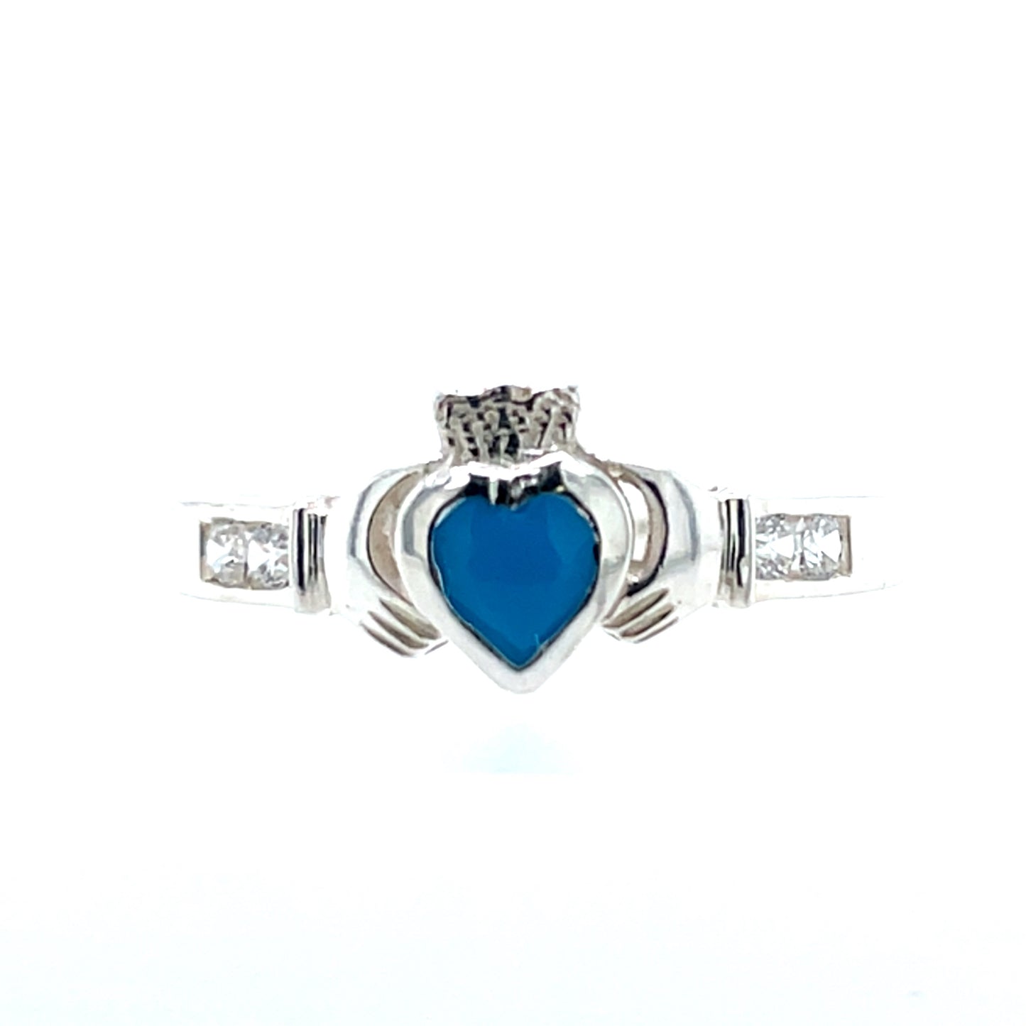 Sterling Silver Birthstone Claddagh Ring December