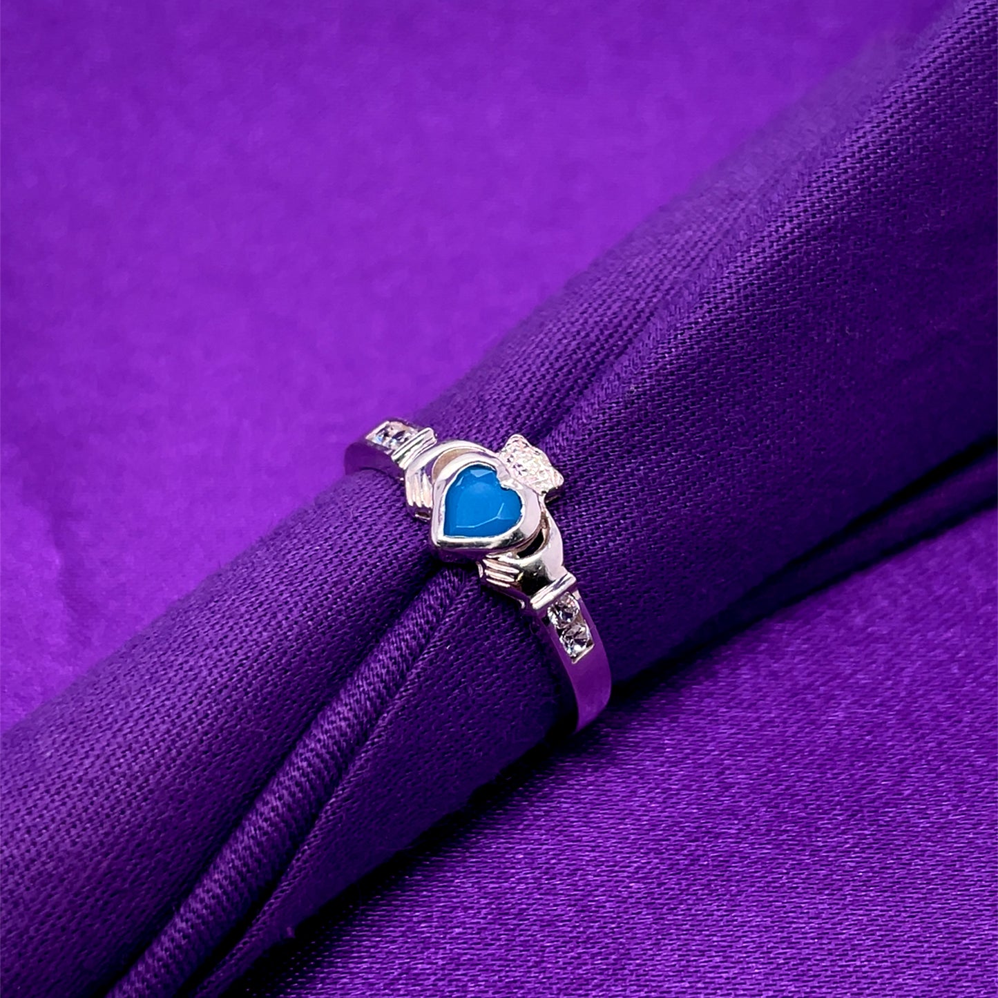 Sterling Silver Birthstone Claddagh Ring December