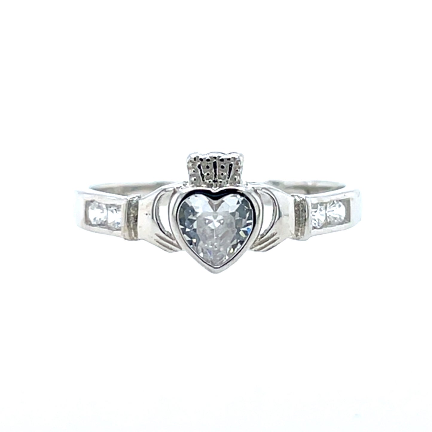 Sterling Silver Birthstone Claddagh Ring April