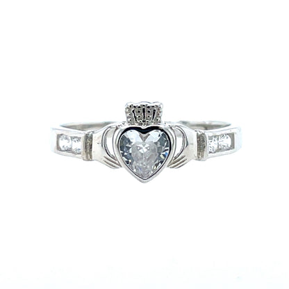 Sterling Silver Birthstone Claddagh Ring April