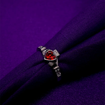 Sterling Silver Birthstone Claddagh Ring January