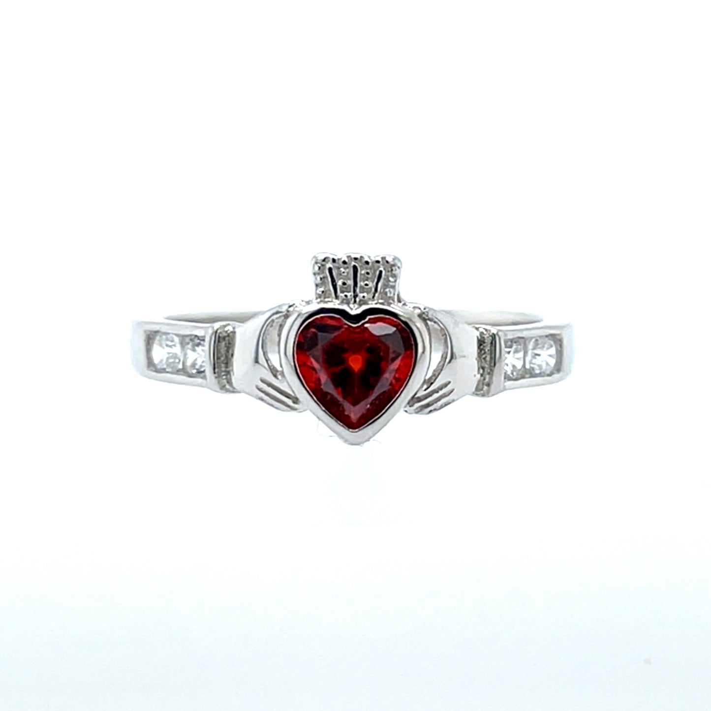 Sterling Silver Birthstone Claddagh Ring January