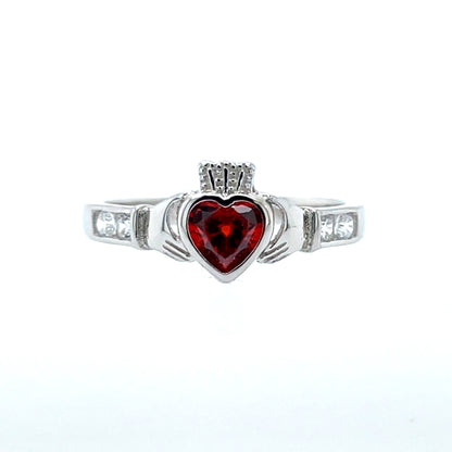 Sterling Silver Birthstone Claddagh Ring January