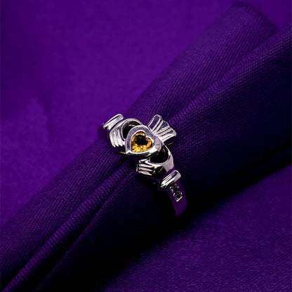 Sterling Silver Birthstone Claddagh Ring November