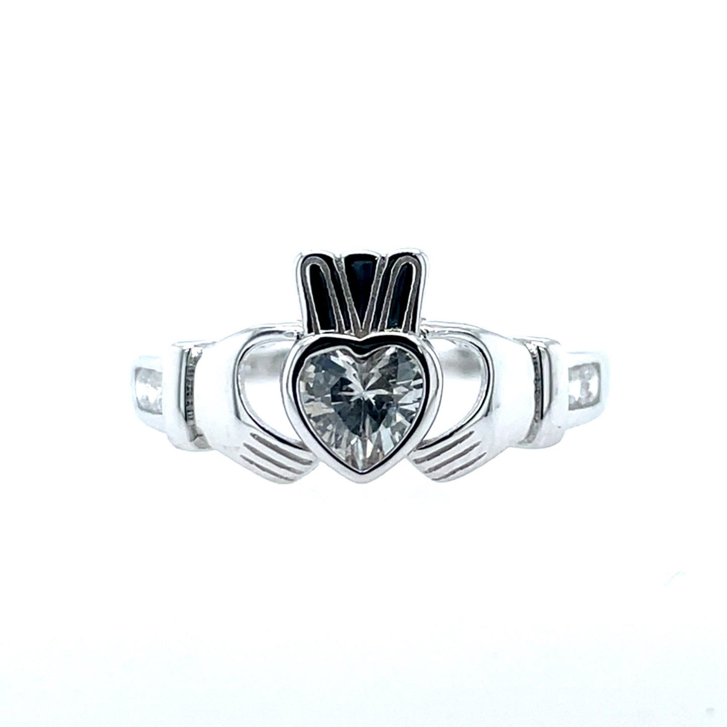 Sterling Silver Birthstone Claddagh Ring April