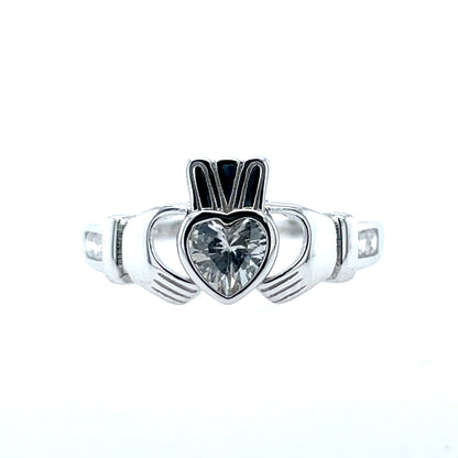 Sterling Silver Birthstone Claddagh Ring April