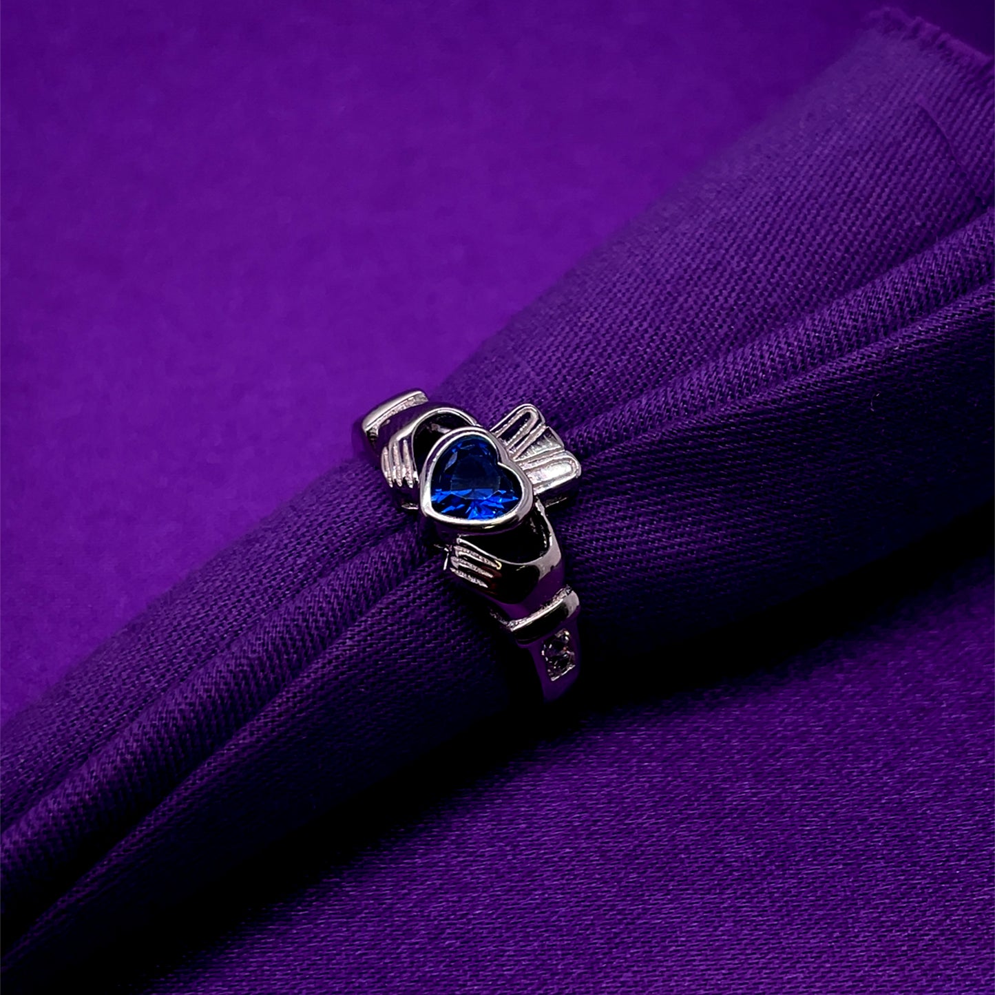 Sterling Silver Birthstone Claddagh Ring September