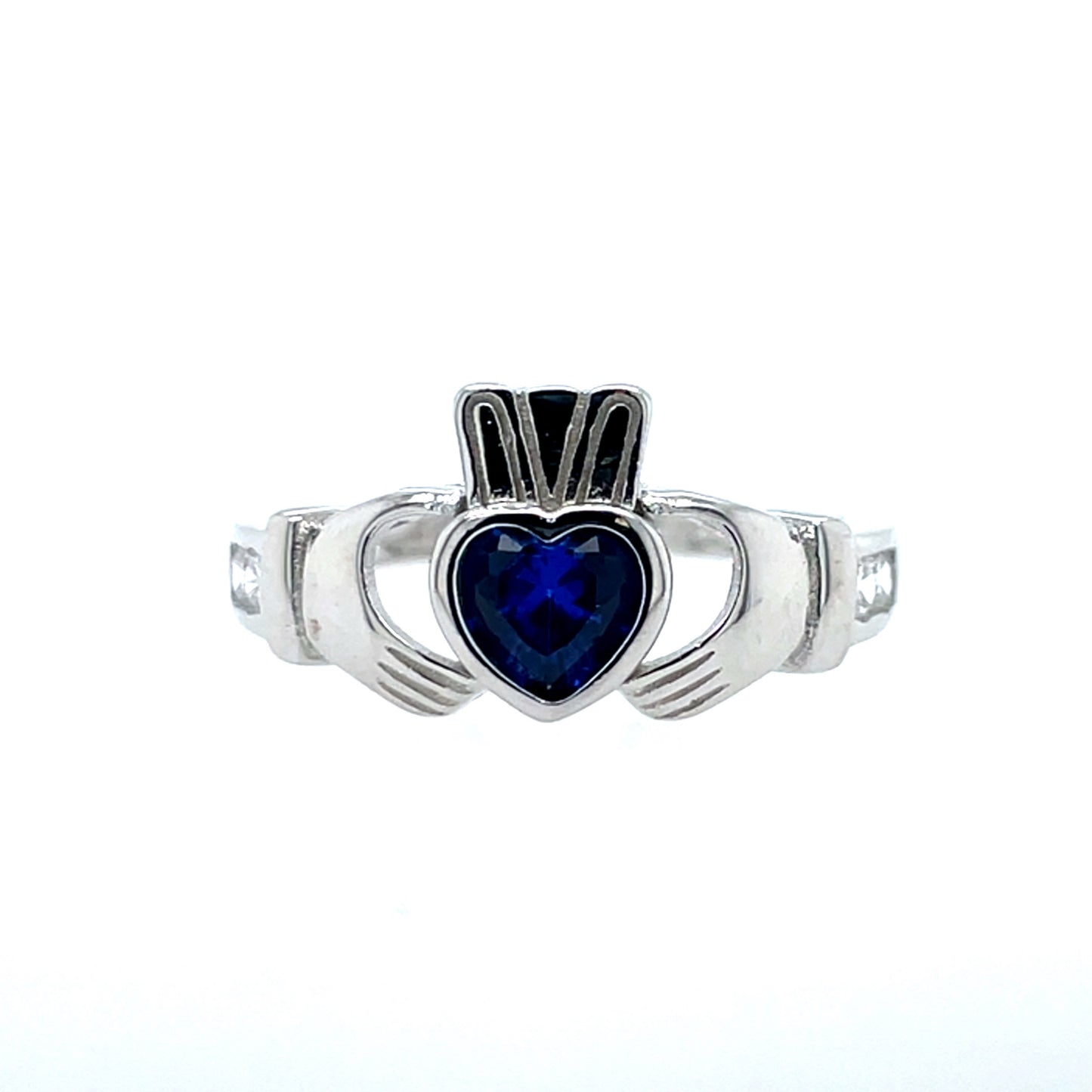 Sterling Silver Birthstone Claddagh Ring September