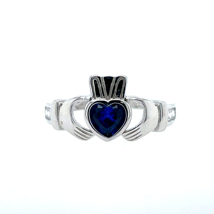 Sterling Silver Birthstone Claddagh Ring September