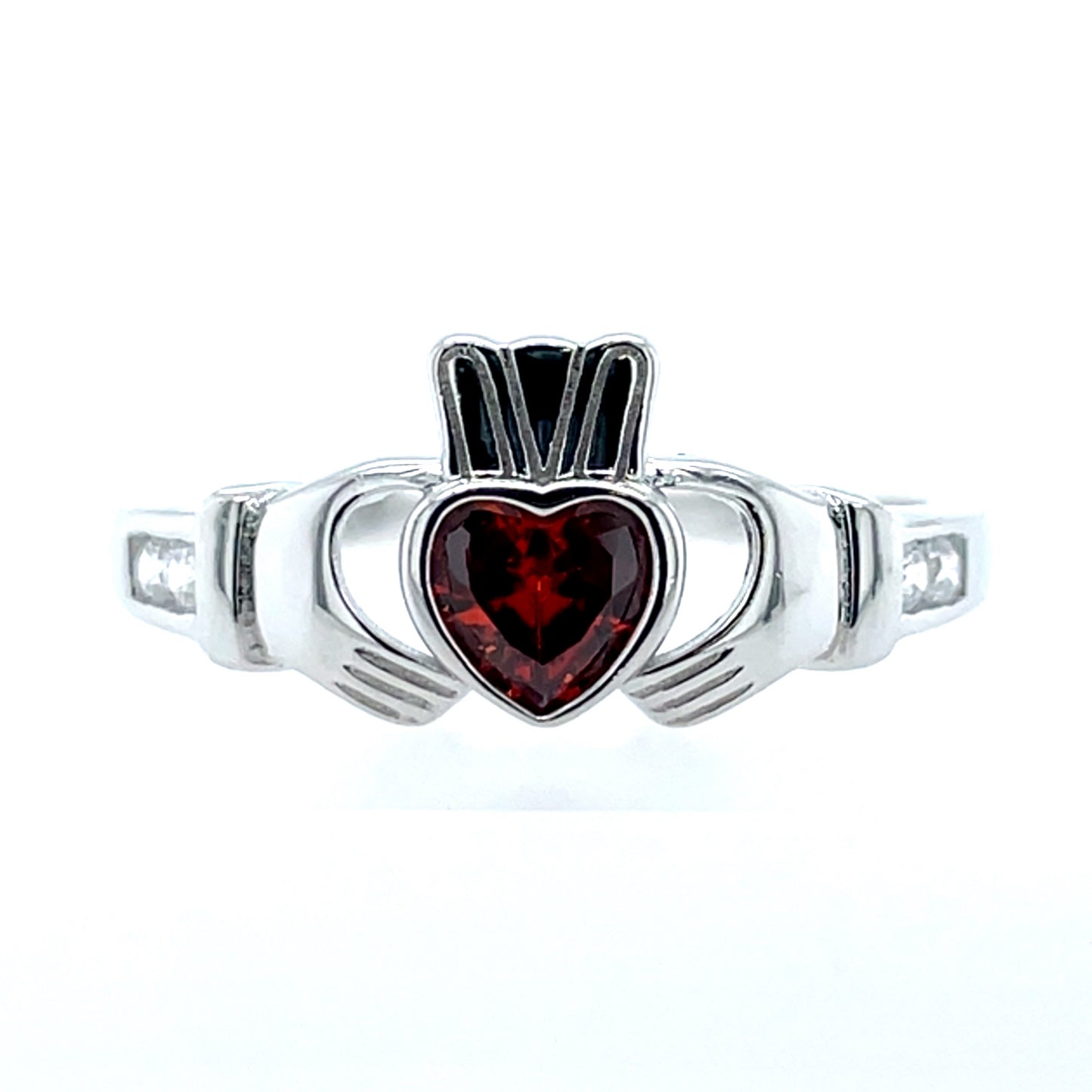 Sterling Silver Birthstone Claddagh Ring January