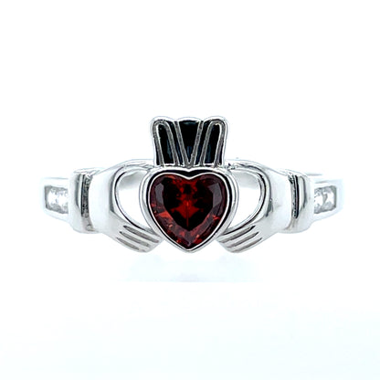 Sterling Silver Birthstone Claddagh Ring January