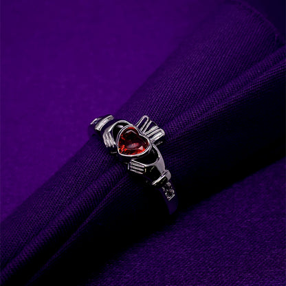 Sterling Silver Birthstone Claddagh Ring January