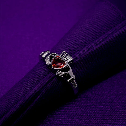 Sterling Silver Birthstone Claddagh Ring January