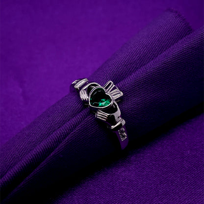 Sterling Silver Birthstone Claddagh Ring May