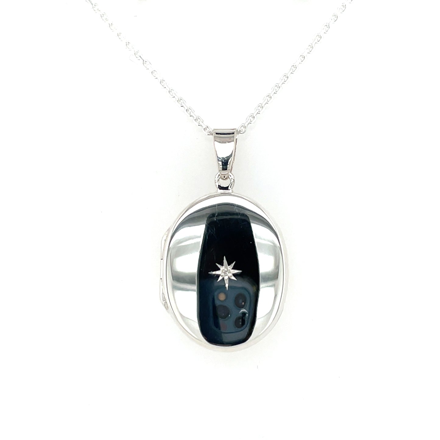 Sterling Silver Oval Diamond Locket SL240109D