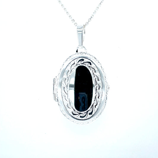 Sterling Silver Oval Border Locket SL313723