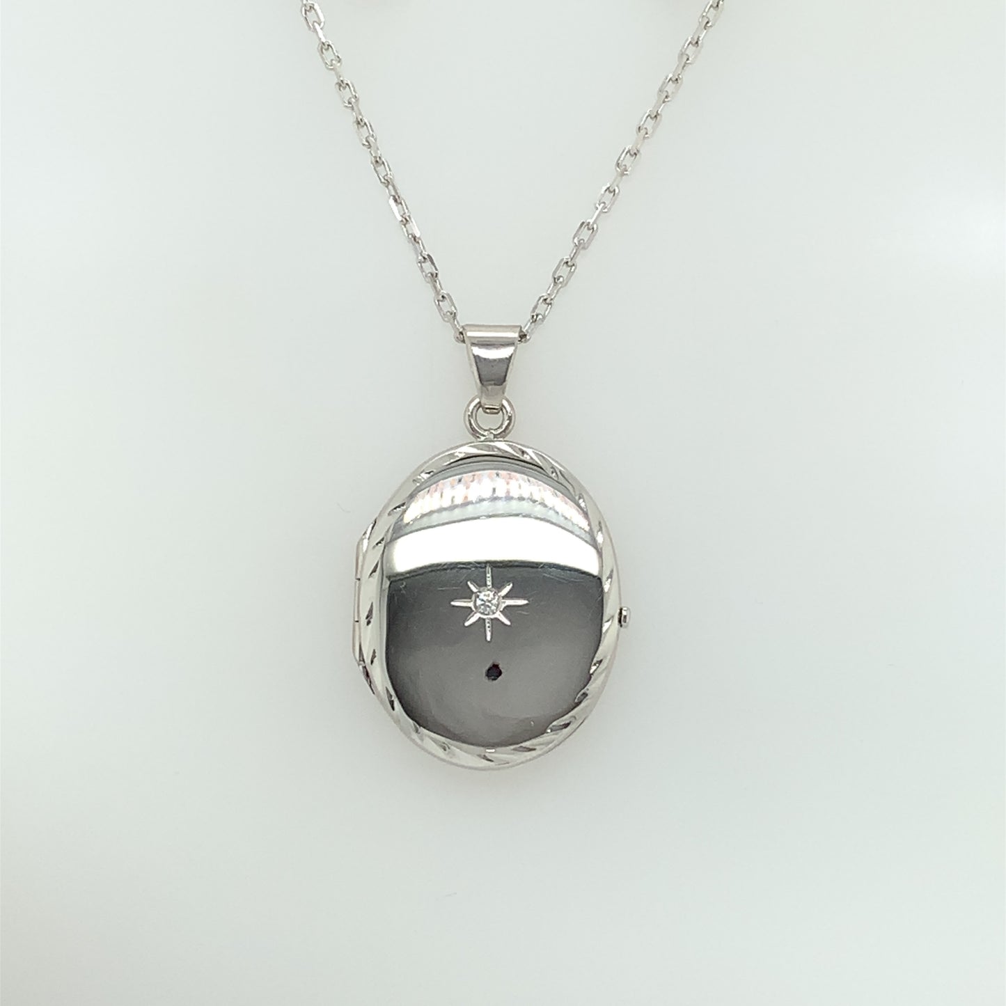 Sterling Silver Large Oval CZ Locket SL87