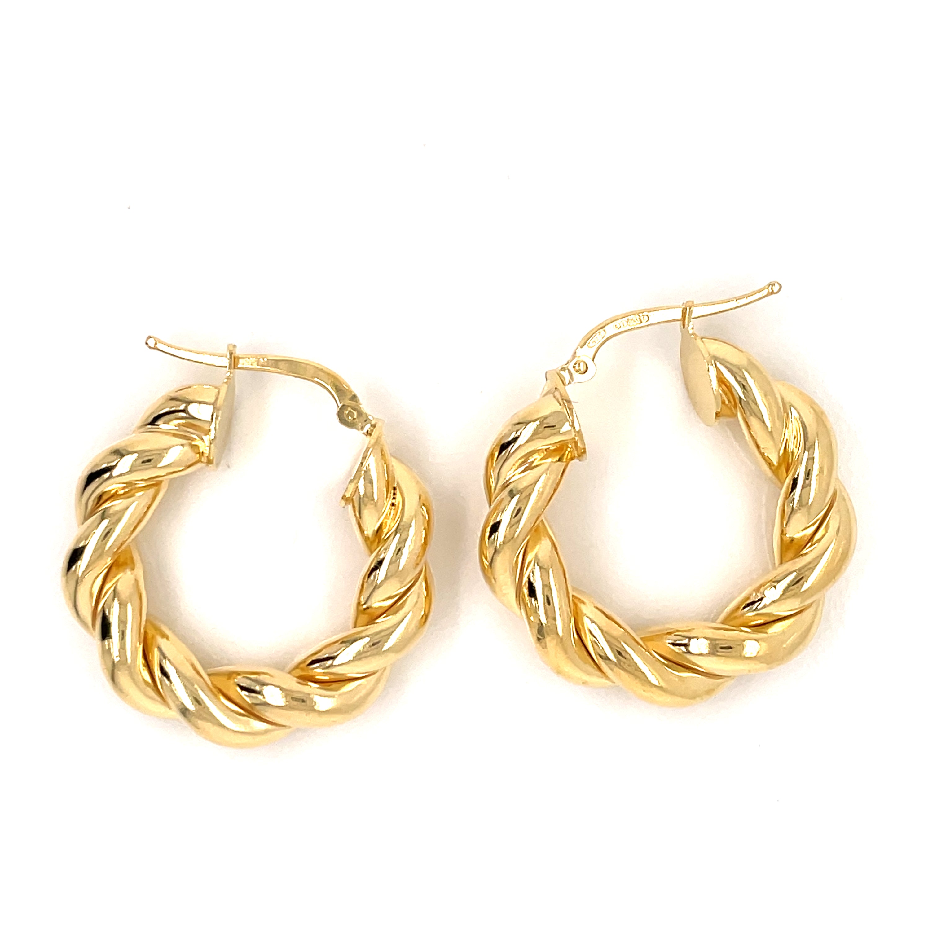 Sterling Silver Gold-plated 27mm Round Twist Hoop Earrings