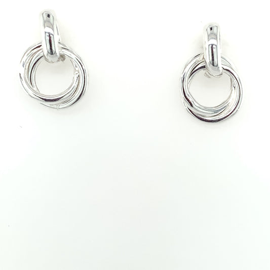 Sterling Silver Double Circle Drop Earrings