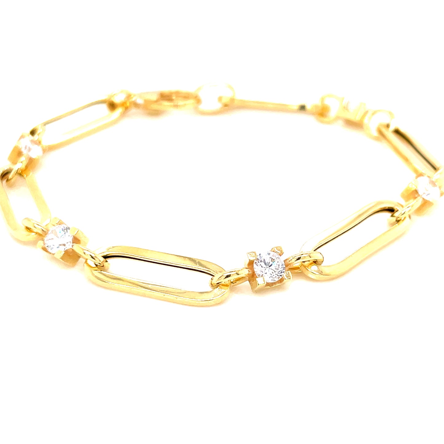 Sterling Silver 18ct Gold-plated CZ  Long Link Bracelet SLG907GB