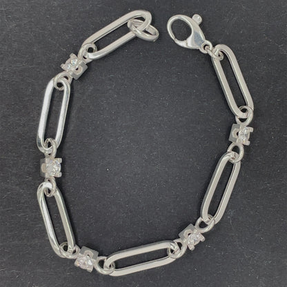 Sterling Silver CZ Long Link Bracelet SLG907B