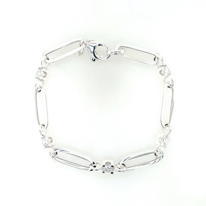 Sterling Silver CZ Long Link Bracelet SLG907B