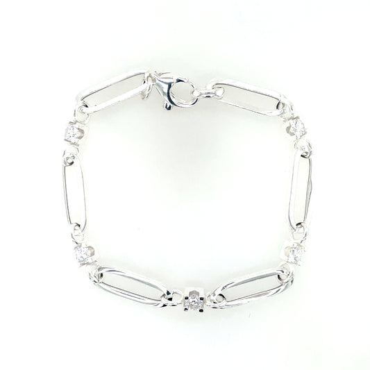 Sterling Silver CZ Long Link Bracelet SLG907SB