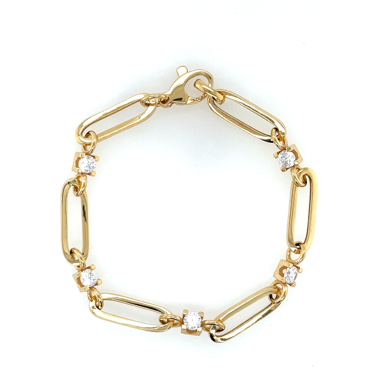 Gold Plated Silver CZ Long Link Bracelet SLG907GB