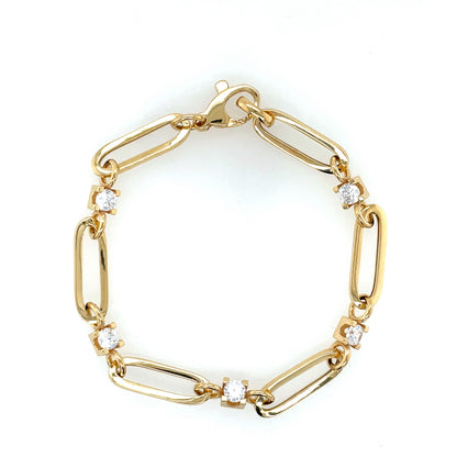 Gold Plated Silver CZ Long Link Bracelet SLG907GB