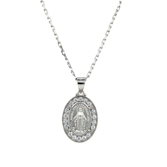 Sterling Silver CZ Miraculous Medal SM216