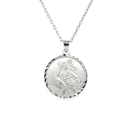 Silver 20mm St. Christopher Medal with Travel Symbols SM228