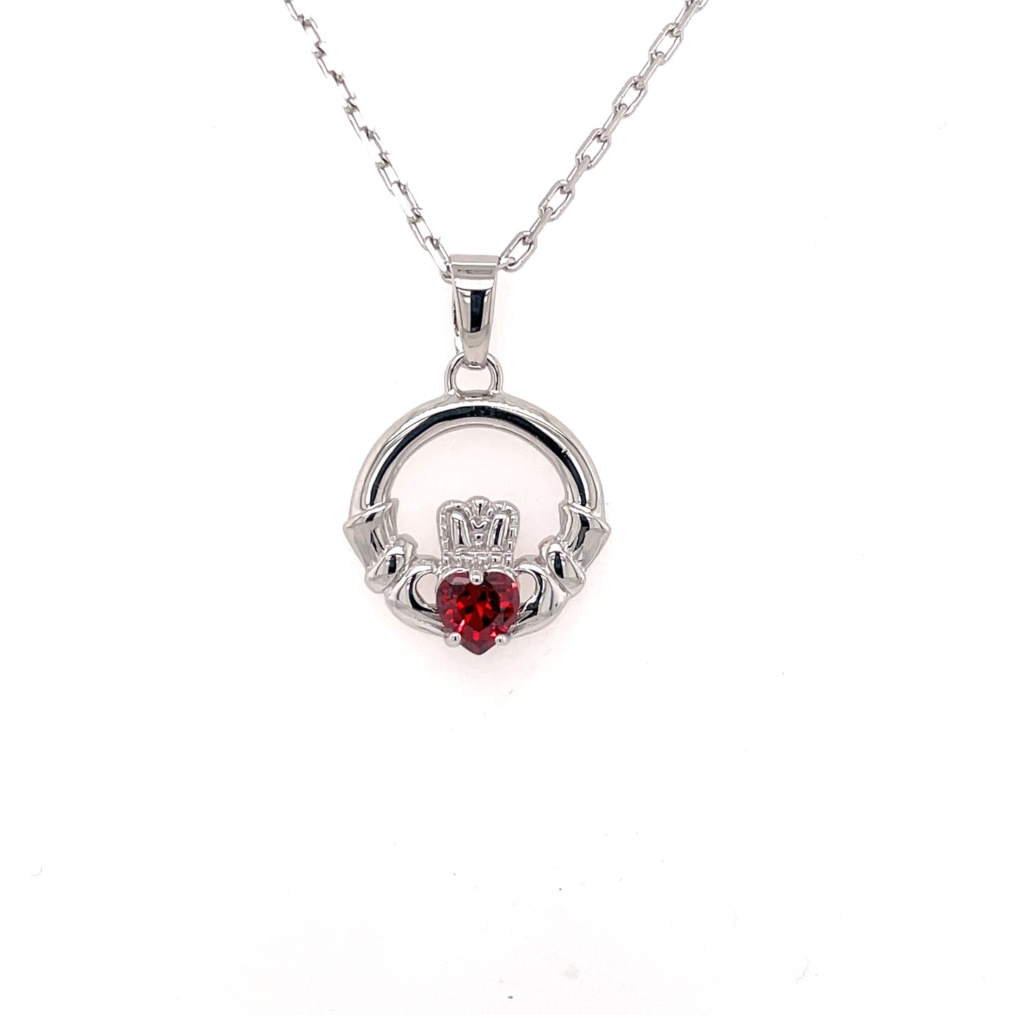 Sterling Silver Garnet CZ Claddagh Pendant SP5010/GA