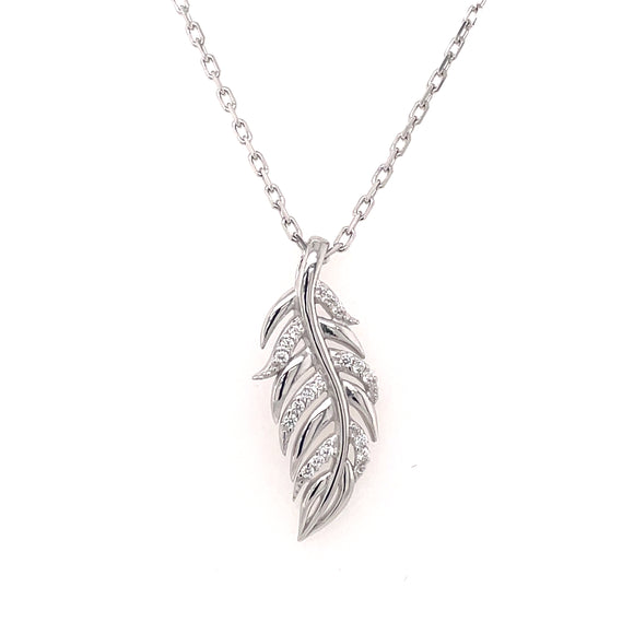 Sterling Silver CZ Feather Pendant SP5410