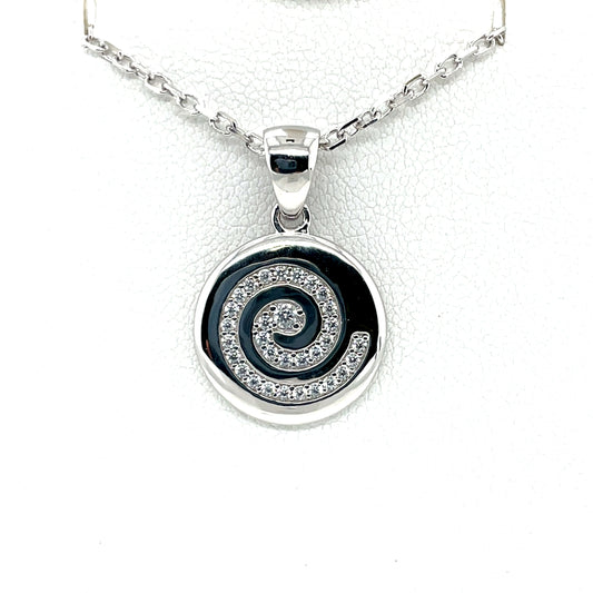 Sterling Silver CZ Celtic Newgrange Spiral Pendant SP564