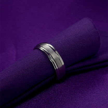 Sterling Silver Mens 6mm Matte Centre Court Wedding Ring SR43