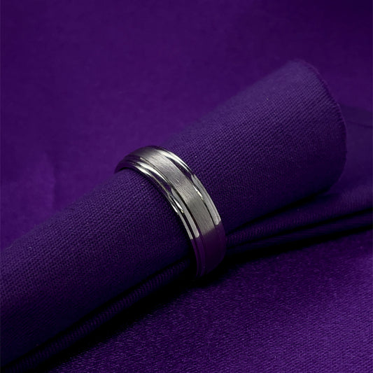 Sterling Silver Mens 6mm Matte Centre Court Wedding Ring SR43