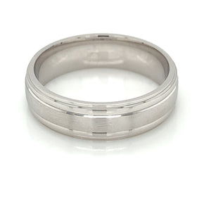 Sterling Silver Mens 6mm Matte Centre Court Wedding Ring