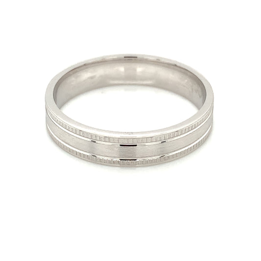 Sterling Silver Mens 5mm Flat Millgrain Wedding Ring