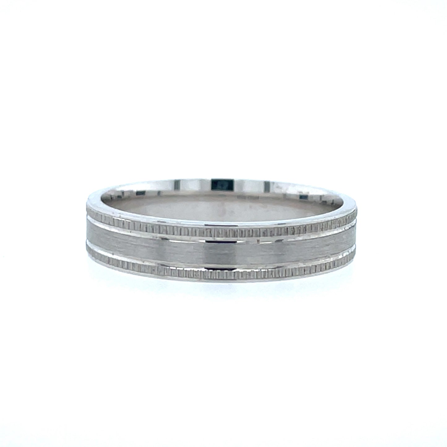 Sterling Silver Mens 5mm Flat Millgrain Wedding Ring SR44