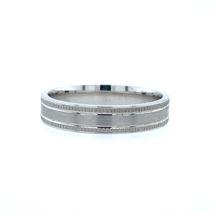 Sterling Silver Mens 5mm Flat Millgrain Wedding Ring SR44