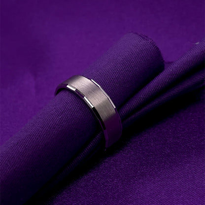 Sterling Silver Mens 6.5mm Flat Diamond-cut Wedding Ring SR45